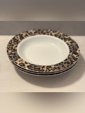 Tienshan Leopard Soup Salad Bowls Rimmed Animal Print 8.5" Set of 3